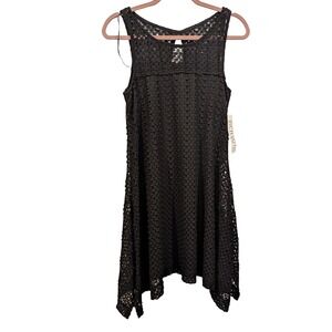 Bethany Black Crochet Lace Overlay Shift Dress‎ Tunic Cover Up Size S